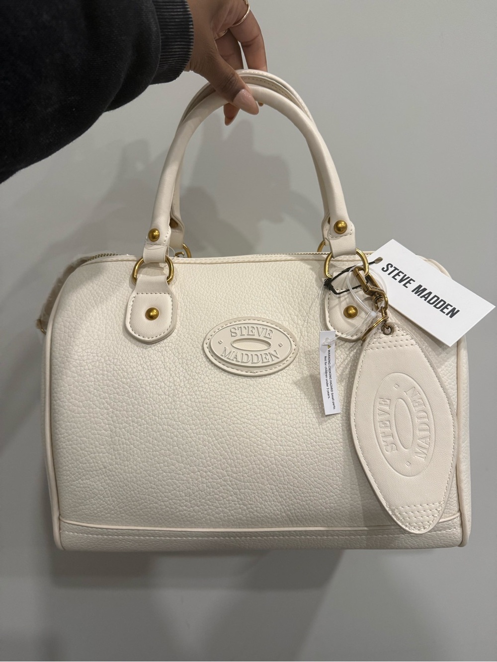 Steve Madden Ivory Pebbled Satchel with Gold Hardware